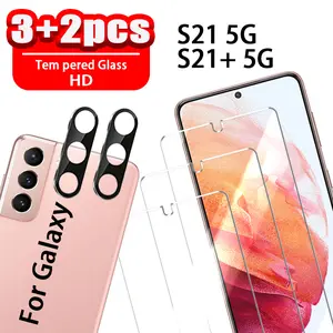 3+2 pieces of tempered glass protective film, Screen protector for Galaxy S21+/S21, high-aluminum tempered glass, supports fingerprint unlocking, one-second fitting, high-definition, high-transparency, smooth hand feel