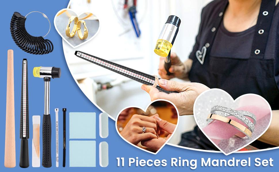 8Pcs Ring Making & Sizing Kit – Ring Mandrel Ring Sizer Gauge, Hammer & Polishing Tools for DIY Jewelry Making