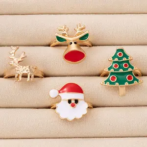 [Limited-Time Holiday Gift Event] 4-Piece Simple Christmas Charm Jewelry Set - Features Santa Claus, Christmas Tree, Fun Elk, Bell