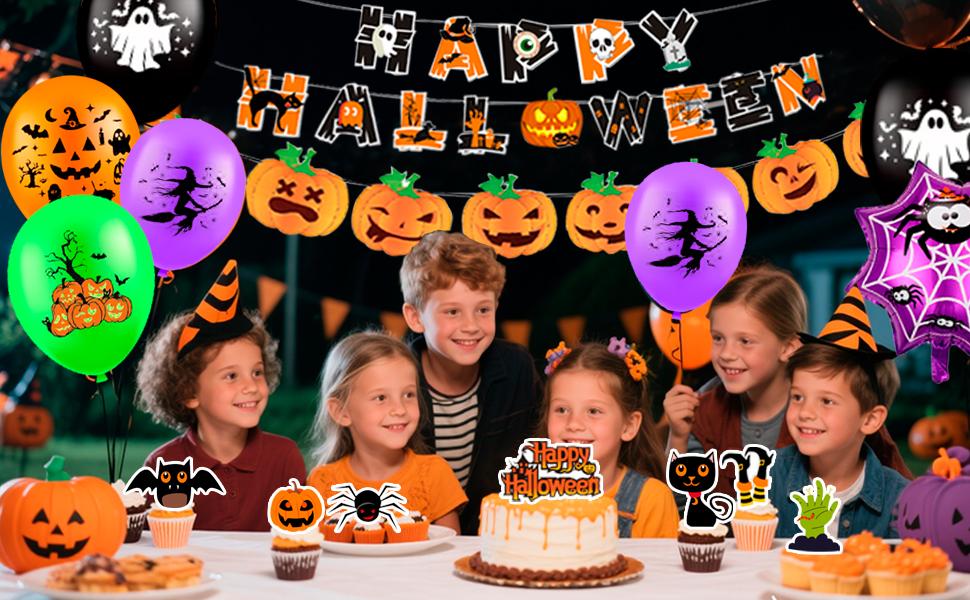 Happy Halloween Decorations 75Pcs Halloween Party Kit Happy Halloween Banner Halloween Balloons Halloween Deocration Foil Balloons Halloween Cake Topper etc Halloween Party Decorations Supplies