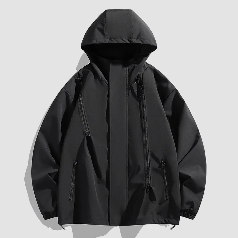 Men's Hooded Multi-Zipper Functional Trendy Outdoor Coat - Adjustable Hood, Durable Zippers, Casual Outdoor Workwear Top, Functional Coat
