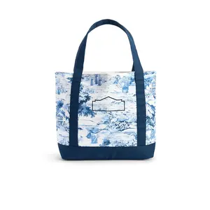 Lowe's Blue Toile Canvas Tote Bag – Large Reusable Shoulder Bag for Women, Everyday Travel & Shopping