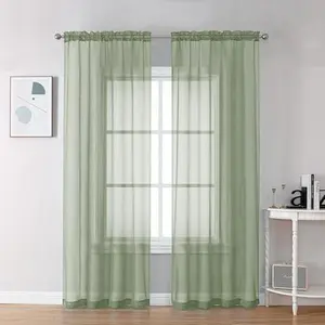 2 Panel Sets 84" Inch Length - Transparent Light Weight Soft Window Treatment Panels for Study Room/Living Room/Guest Room, Sage Green, Per Panel W42 X L84 inches