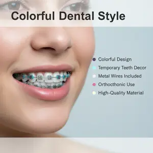 1 Pair Fashion Braces Colorful Temporary Tooth Decoration with Metal Wires Metal Bracket Orthodontic Ligature Ties High Quality