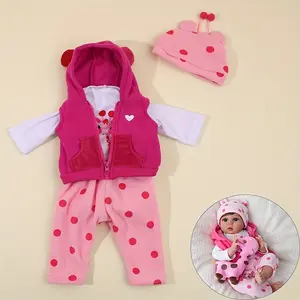 Pink Suitable 22inch Reborn Baby Doll Clothes-55cm Soft Vinyl Silicone Reborn Baby Doll DIY Accessories, 1 Set Clothes with Hat, Pink bear festival costume, Christmas Gift Birthday Gift, Cute Clothes Dolls