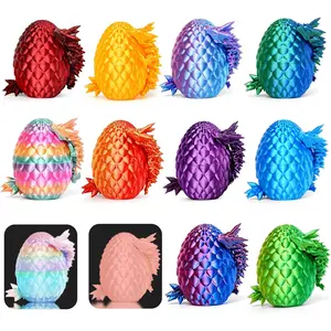 12PCS 3D Printed Dragon Eggs Easter Basket Stuffers for Kids Prefilled Easter Eggs with Dragon Fidget Toys 3D Printed Dinosaur Animal Fidget Toys Classroom Prizes Supplies for Boys Girls