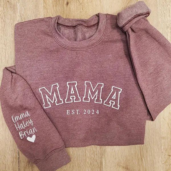 Custom Embroidered Mama Sweatshirt, Personalized Grandkids Names Sleeve, Mama Est. Year Crewneck, Gift for Grandma, Mother’s Day or Christmas Gift