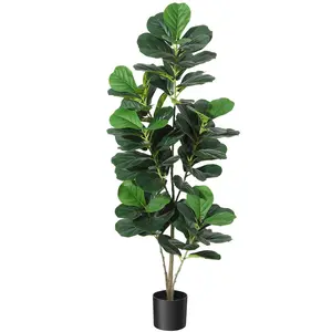 Garvee 152 cm Artificial Fiddle Leaf Fig Tree with Decorative Pot – Faux Green Ficus Lyrata Plant for Indoor & Outdoor Arabic Home, Office, Living Room, Bathroom Decor
