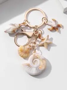 Unique Beach Vacation Shell Keychain, Seashell Starfish Pentagon Key Ring Decoration, Casual Plain Style, All Seasons Accessory, Cute Charms Keychain