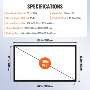 120 16: 9 Projector Screen Fixed Frame 4K HDTV Movie Theater 3D