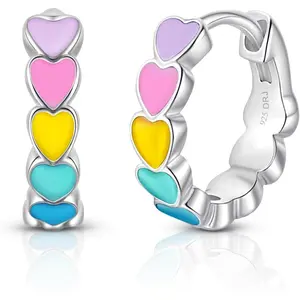 Enamel Huggie Hoop Earrings for Baby Girls 925 Sterling Silver Hypoallergenic Earrings for Toddlers Kids Children Safe for Sensitive Ears Cute Pastel Baby Girl Jewelry Gift