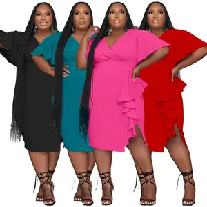 Sexy dress with side slit with ruffles Womenswear