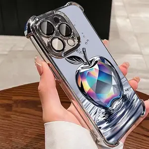 1pcs Stylish silver four-corner airbag shockproof TPU phone case, featuring a colorful prism Apple pattern design, compatible with Apple 11, 15 PROMAX, 14 PROMAX/16 PRO/16 PROMAX/14/14 PRO/15/15 PRO/11/12/13/ Galaxy S25 Ultra/S24 Ultra. Protective Casing