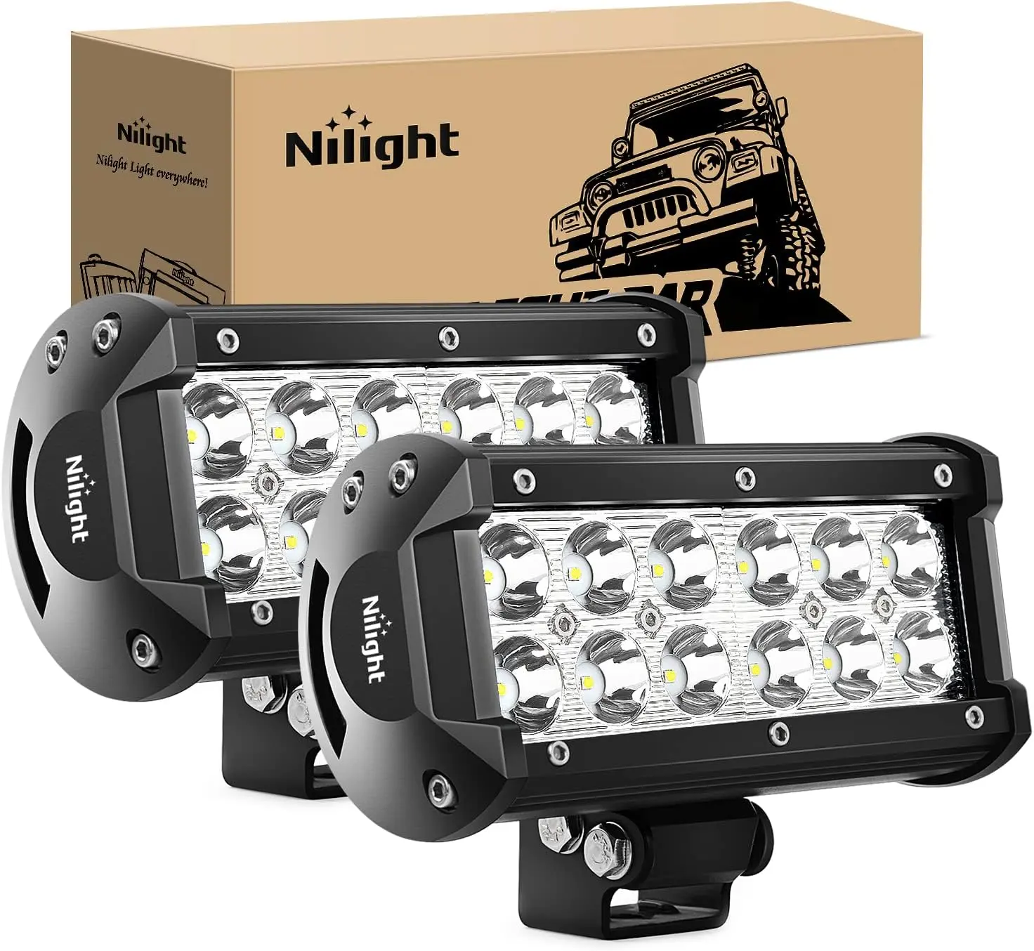 Nilight 2PCS 6.5In 36W Aluminum LED Spot Light Pods - 9-30V DC, IP67 Rated Super Bright Fog Lights with Bracket Mount for SUV Off-Road Use, 2Pcs 36W 6.5Inch Spot Led Light Pods