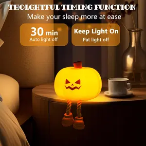 Halloween Pumpkin Night Light, Halloween Decorations Outdoor,Mini LED Pumpkin Lamp with 3 Level Dimmable, Nursery Nightlight for Kids, Silicone Rechargeable Bedside Touch Lamp,mobile phone holder, for Woman and Kids