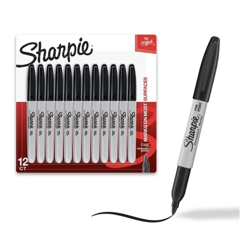 Sharpie Permanent Markers, Fine Tip, Black, 12 Count - Quick Drying, Fade Resistant, For Wood, Plastic, Paper, Metal, And More