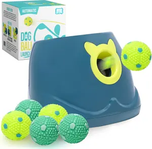 Automatic  Ball Launcher -  Ball Fetch Machine, Ball Thrower for Dogs, for Small to Medium Sized Dogs, Interactive   with 6 Latex Balls, Plug-in &  Options - 4 Launch Distances