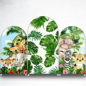 Tropical Safari Animals Arch Backdrop Cover for Jungle Theme Birthday Party Photo Booth