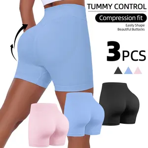 Women’s Butt-Lifting Workout Shorts, 3-Pack High-Waist Seamless Scrunch Bum Shorts, Running & Yoga Base Layer Leggings