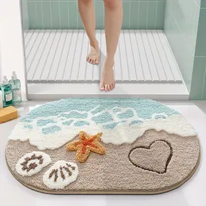Oval Bath Mat, Fluffy Absorbent Bathroom Rug, Fun Pattern Soft Floor Mat for Home Bathroom Decor
