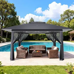 13x13 FT Easy Pop Up Canopy Tent with Netting, UPF 50+ Outdoor Canopy with Extended Eaves for Camping, Picnics, Outdoor Events & Backyard Use