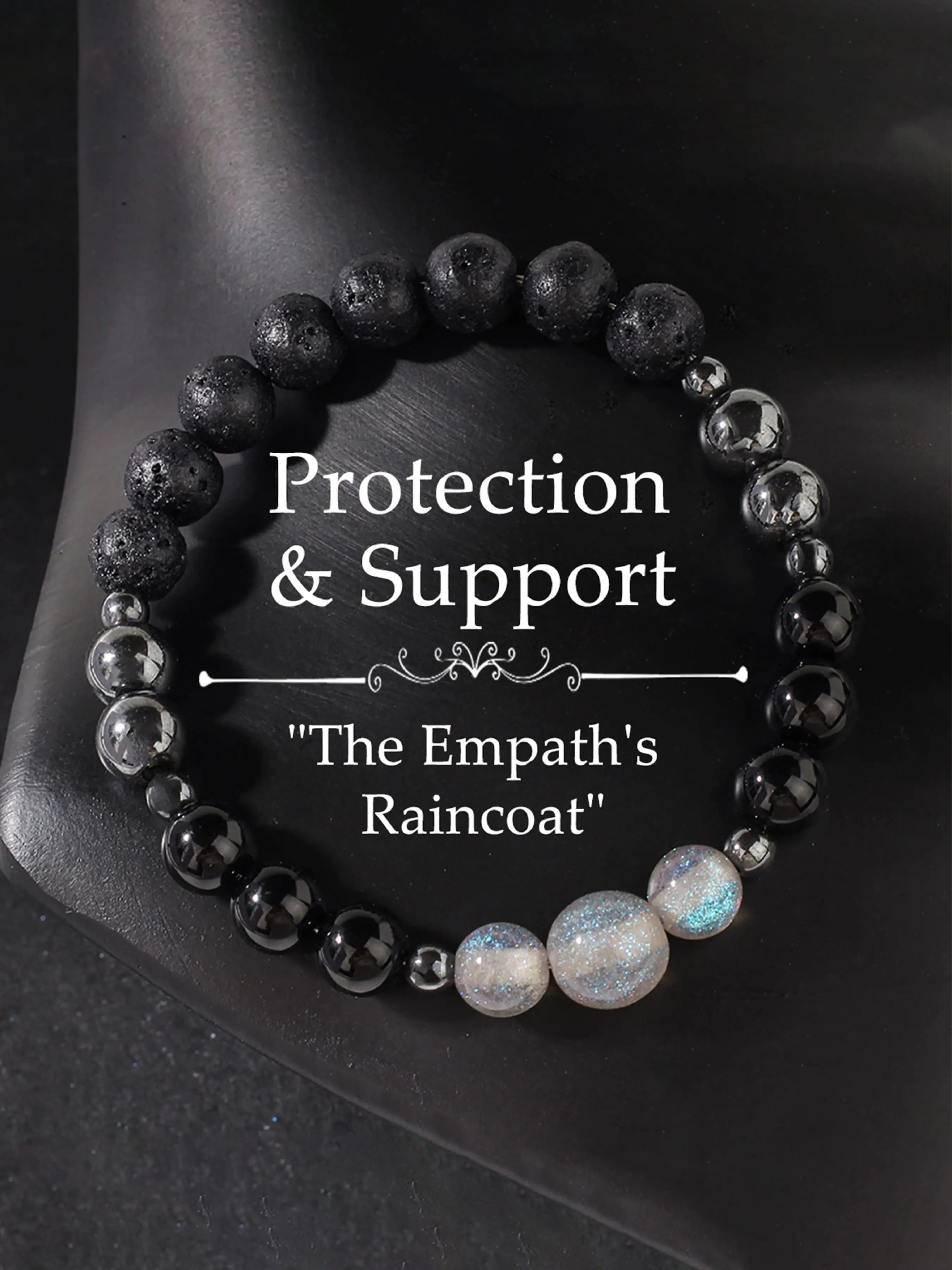 Protective Support Bracelet, Handmade Banded Volcanic Stone Beaded Jewelry, Fashion Accessory for Men and Women, Meditation and Energy Healing, Protection Bracelet