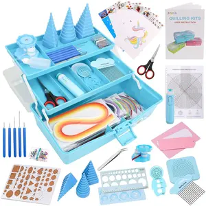 Quilling Kits for Beginners with Manual, 24 Tools & Supplies with Durable Storage Box, Updated Paper Crimper Tool, Premium Husking Board & Electronic Pen Blue