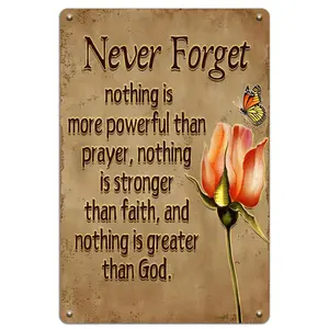 Inspirational Metal Sign: Rose, Butterfly, Prayer Quote - Religious Wall Art