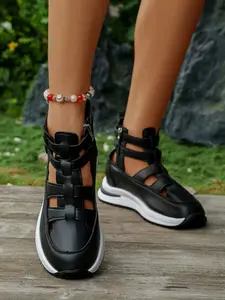 Women's Hollow High-Top Roman Sandals, Summer Zipper Thick Sole Height Increasing Boots, Casual Platform Shoes