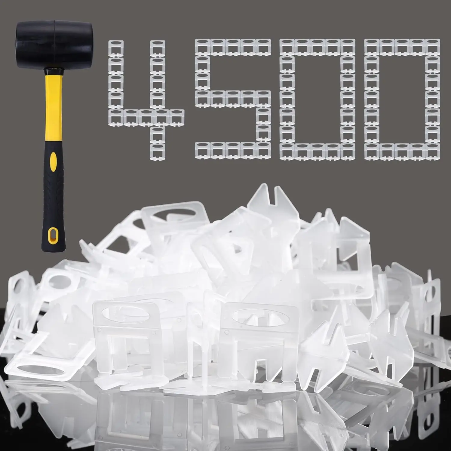 Tile Leveling System Clips 1/8" 4500 count Tile Spacers Clips and 16 oz Rubber Mallet Hammer .Tile Tools Set for Professional Ceramic and Stone Installation