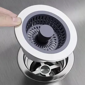 3-in-1 Kitchen Sink Strainer and Stopper Set - Durable ABS, Fits 3.5" Drains, Essential Bathroom Accessory, Clean Drain Filter, Drain Protector, Drain Cover, universal in Europe and America.