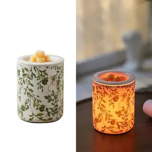 Wax Melt Warmer with Timer: Vintage Wax Melter for Scented Candle Electric Farmhouse Burner with 2 Light Bulbs Spring Green Chinoiserie Cottage Core Birthday Gift for Women
