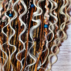 Victorian Ginger Dreadlock Extensions with Intricate Beads and Luxurious Hairline