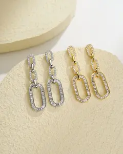 2PCS CZ Interlocking Chain Drop Earrings