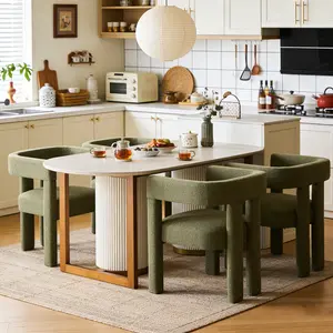 Mid-Century Dining Chairs Set of 2  Teddy Fabric Upholstered Armchair Kitchen Chairs with Padded Seat & Back, Comfortable Accent Chairs for Dining Room, Kitchen Living Room, Small Space