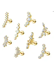 Women's Elegant Rhinestone Decor Stud Earrings Set, Flat Back Cartilage Earrings, Fashion Stainless Steel Jewelry for Party, Daily Decor, Trendy All-match & Exquisite Jewelry for Birthday Gift