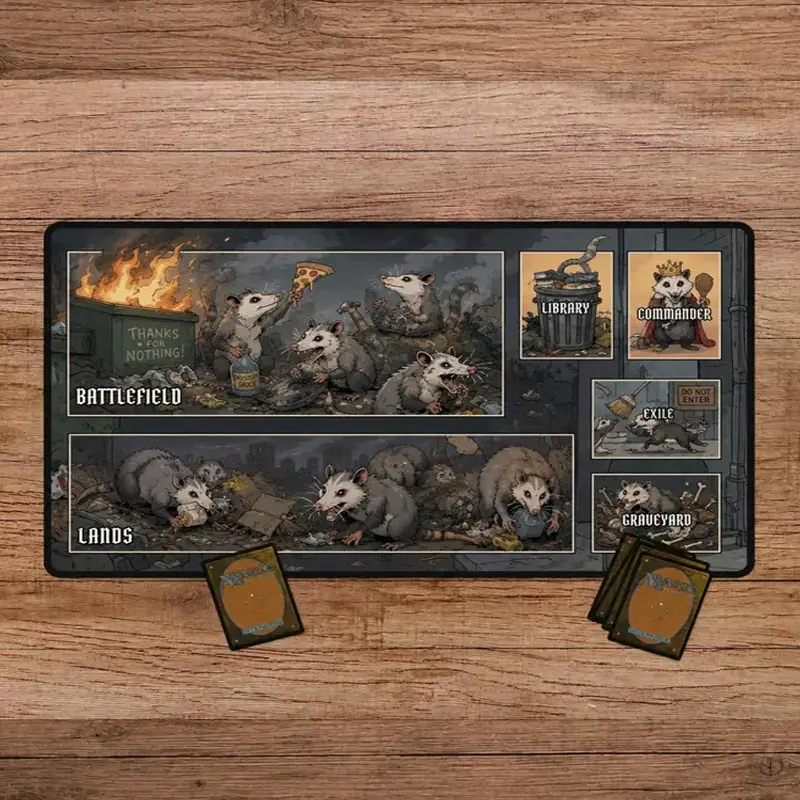 Dumpster Fire Possum Playmat Magic The Gathering Opossum MTG Commander TCG Trading Cards Game Gaming Mousepad and Playmat, Desk Pad for Gamers – FASTSHIPPING
