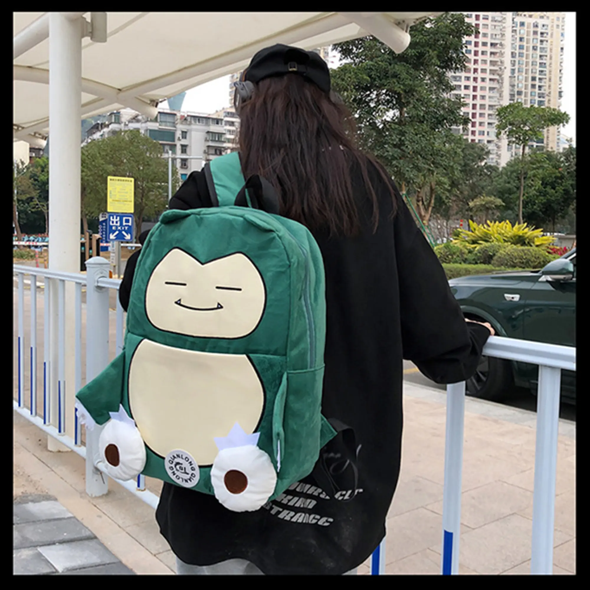 Snorlax Plush Backpack, Soft Velvet Cartoon Anime Rucksack, Large-Capacity Kawaii Green Monster Bag for Teens, School Travel Daily Use