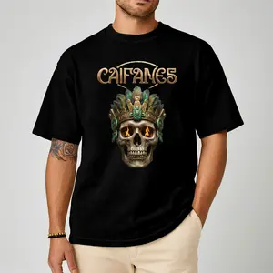 Caifanes Burning Fire Eye Aztec Skull Comfort Color Graphic Printed Tee Ring-Spun Cotton Soft-Washed T-Shirt Trendy Tops Perfect Gift