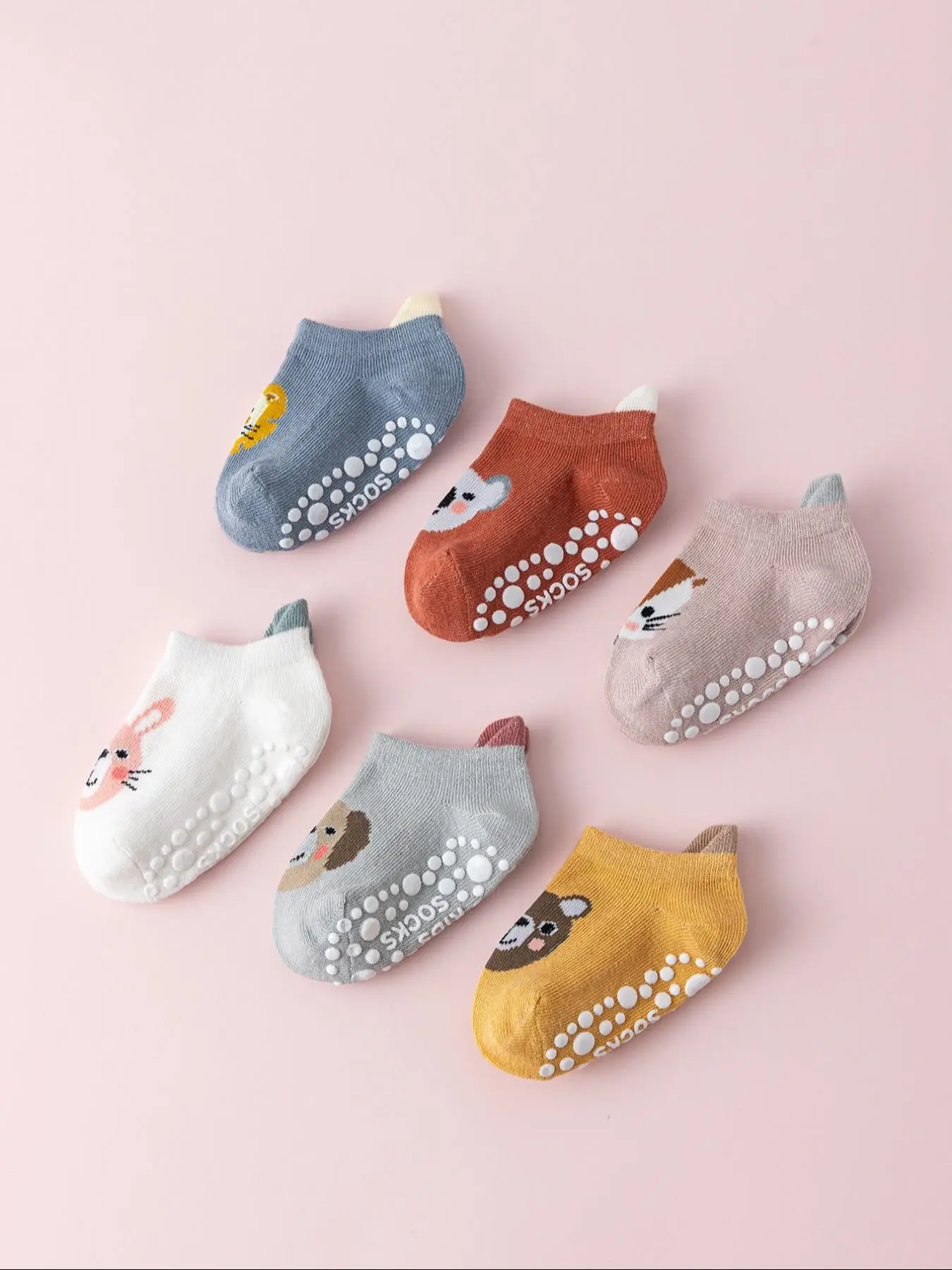Unisex Cartoon Animal Pattern Non-Slip Ankle Socks, 6 Pairs Comfy Breathable Cute Socks for Toddlers, Perfect Gifts for Baby Baptism and New Parents,