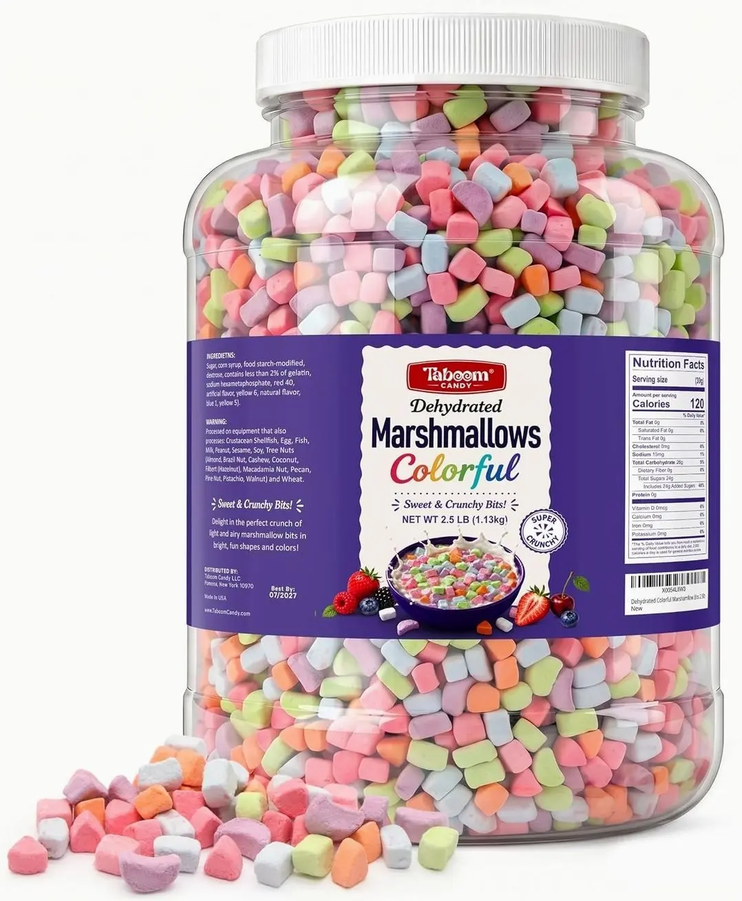 Dehydrated Colorful Marshmallow Bits - 2.5 Pound Bulk Crunchy Dried Mini Cereal Marshmallow Pieces for Hot Cocoa, Cereal, Baking, Ice Cream, Cookies, Cupcakes & Dessert Toppings