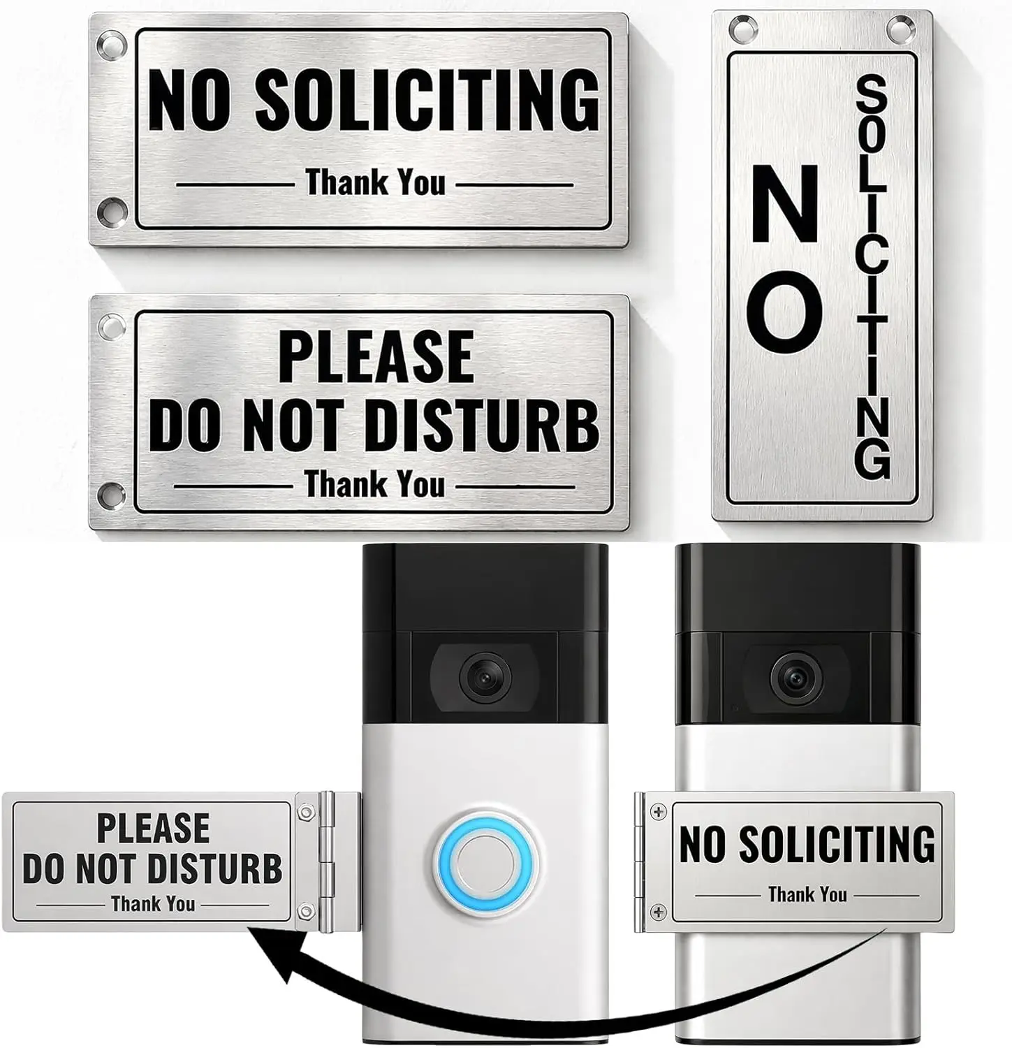 Metal Doorbell Cover No Soliciting Sign for House Universal Fitting Doorbell Cover That Rotates From NO SOLICITING to DO NOT DISTURB,Flipable No Solicitors Sign for Ring Doorbell, Easy Installation The Gift for Home Offices and Moms with Sleeping Baby