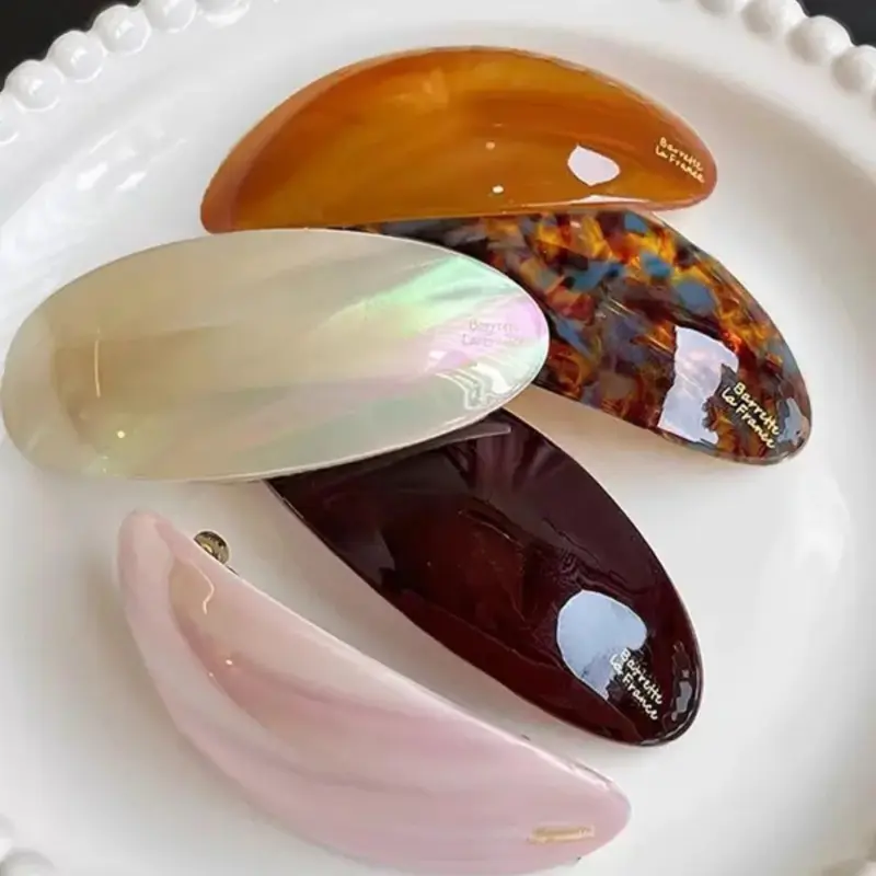 5-Piece Glossy Oval Hair Barrette Set, Assorted-Color Hair Clips for Daily Styling, Parties and Gifting, Hair Decor