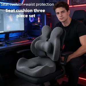 3-Piece Set - Ergonomic Office Chair Cushion + Lumbar Support Pillow, Non-Slip Breathable Memory Foam Seat Cushion for All-Day Comfort, Machine Washable Home Office Chair Pad, Corrects Posture and Relieves Back Discomfort - Christmas Gift