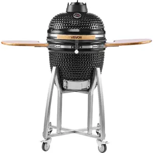 VEVOR Charcoal Smoker and Grill, 18 Kamado Charcoal BBQ Smoker, Movable Ceramic Barbecue Grill with 4 Wheels (2 Lockable), Built-in Thermometer, Air Vents Side Shelf for Outdoor Patio Yard CookingVEVOR Super Brand Day