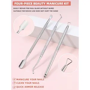3pcs Stainless Steel Cuticle Pusher & Remover Set Includes Cuticle Trimmer, Dead Skin Pusher And Nail Polish Gel Remover Tool Nails Nails Supplies Nail Stuff