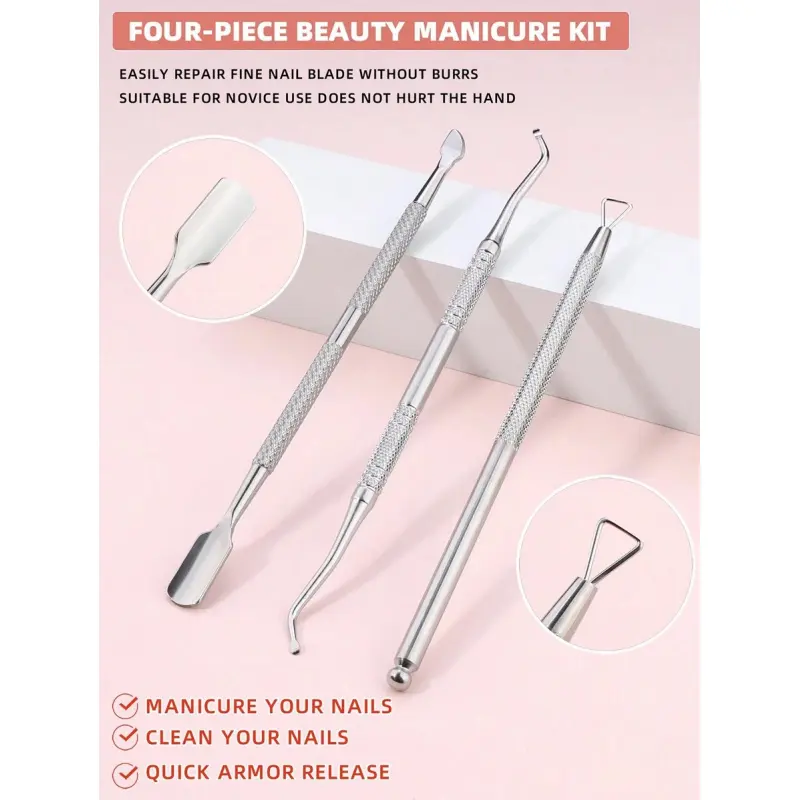 3pcs Stainless Steel Cuticle Pusher & Remover Set Includes Cuticle Trimmer, Dead Skin Pusher And Nail Polish Gel Remover Tool Nails Nails Supplies Nail Stuff Nail Care, Nail Kit Set