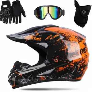 Motocross Helmet Kids Youth – Off-Road Dirt Bike ATV Helmet Combo with Goggles Gloves Neck Gaiter, Shark Graffiti Design, Lightweight Ventilated Protective Gear for DH AM Downhill Cycling