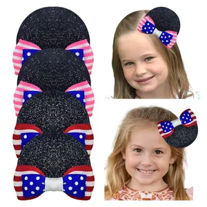 JoyBowie 4 Pcs 2.2inch American Flag Pattern Hair Clips for Girls, Cute Hair Accessories Set boutique baby girl hair bows Exquisite girls' hairpin