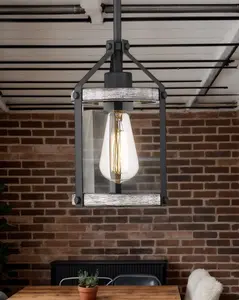 Farmhouse Glass Pendant Light Fixtures, White Wood Pendant Lighting for Kitchen Island, Length Adjustable